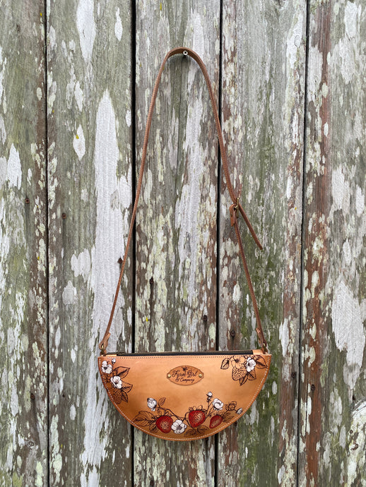 leather strawberry hand bag
