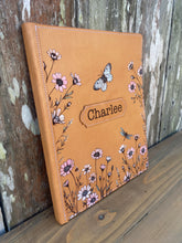 Leather Journal engraved with flowers and butterflies