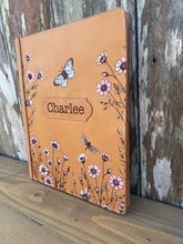 Leather Journal engraved with flowers and butterflies