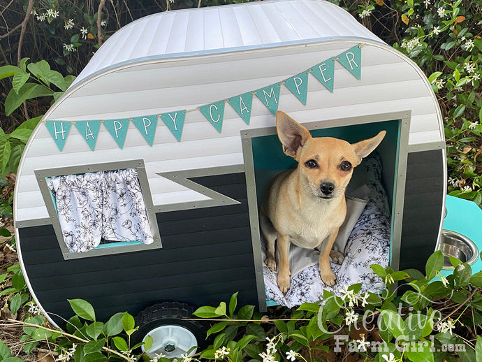 Dog House Camper-Aqua, Black and White Creative Farm Girl