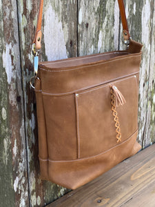 New! Large Leather Concealed Carry Tote Bag