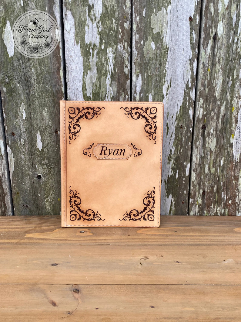 Leather Journal engraved with Damask Design Creative Farm Girl