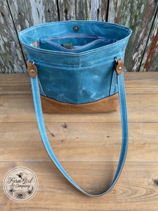 NEW! Leather and Blue Waxed Canvas Concealed Tote Bag