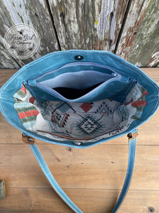 NEW! Leather and Blue Waxed Canvas Concealed Tote Bag