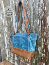 NEW! Leather and Blue Waxed Canvas Concealed Tote Bag