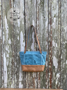 NEW! Leather and Blue Waxed Canvas Concealed Tote Bag