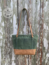 NEW! Leather and Green Waxed Canvas Concealed Tote Bag