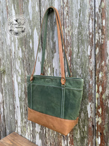 NEW! Leather and Green Waxed Canvas Concealed Tote Bag