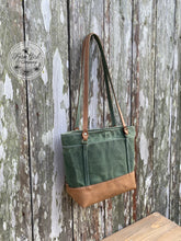 NEW! Leather and Green Waxed Canvas Concealed Tote Bag