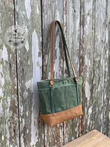 NEW! Leather and Green Waxed Canvas Concealed Tote Bag