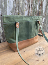 NEW! Leather and Green Waxed Canvas Concealed Tote Bag