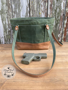 NEW! Leather and Green Waxed Canvas Concealed Tote Bag