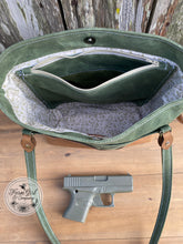 NEW! Leather and Green Waxed Canvas Concealed Tote Bag