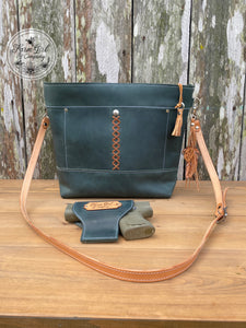 New! Large Teal Leather Concealed Carry Tote Bag