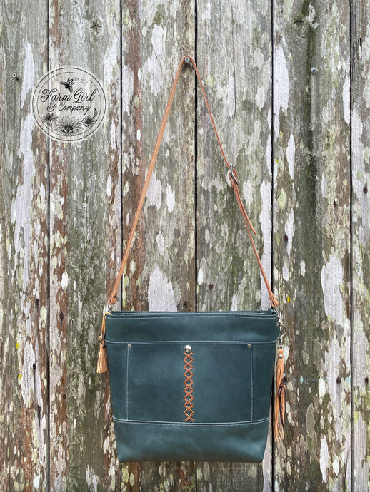 New! Large Teal Leather Concealed Carry Tote Bag