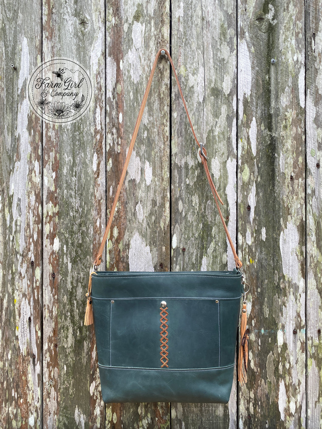 New! Large Teal Leather Concealed Carry Tote Bag