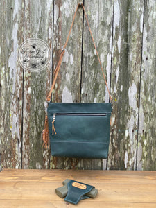 New! Large Teal Leather Concealed Carry Tote Bag