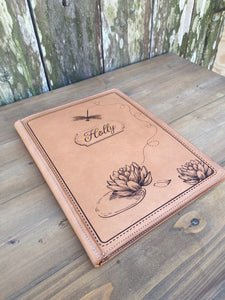 Journal leather engraved with dragonfly