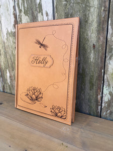 Journal leather engraved with dragonfly