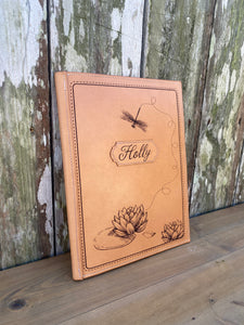 Journal leather engraved with dragonfly