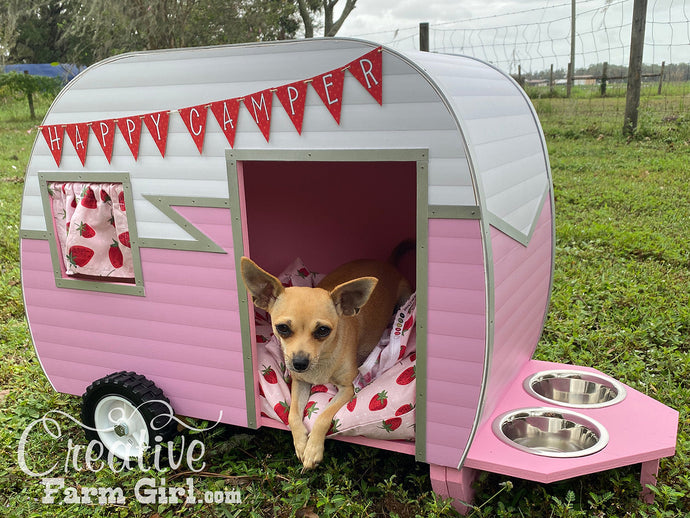 Dog House Camper-Strawberry Love-Pink and White