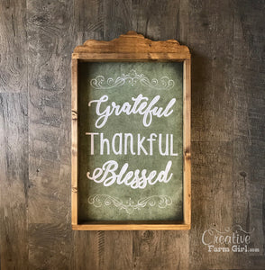 Grateful Thankful Blessed Canvas and Wood Sign