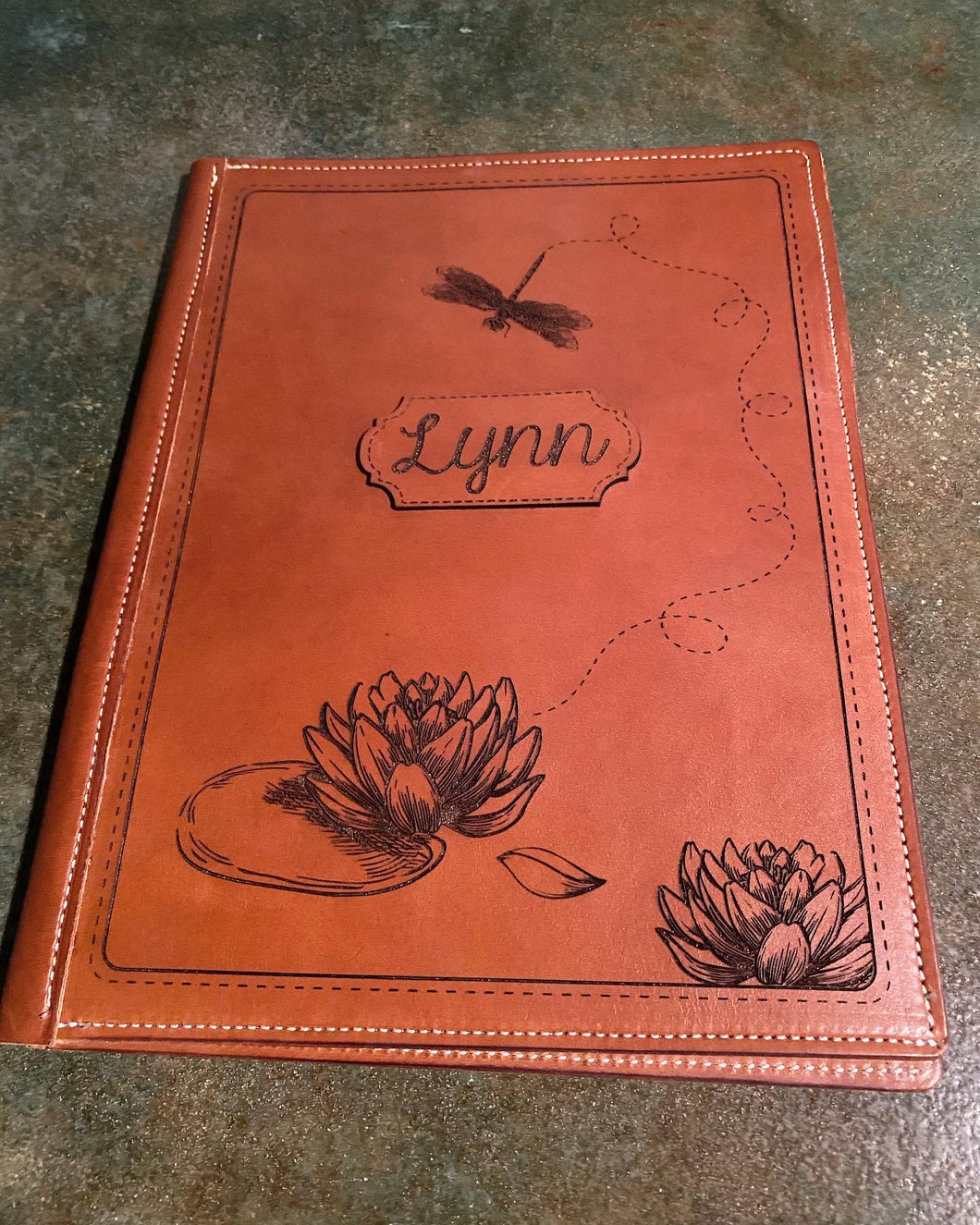 Journal leather engraved with dragonfly