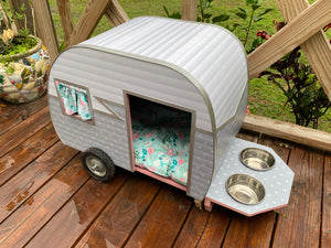 Dog House Camper-Grey, Pink and White