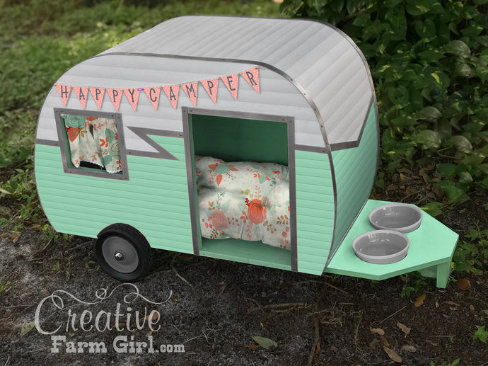 Dog House Camper-Mint Green and White
