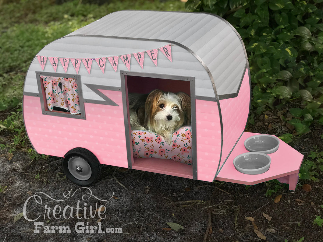 Dog House Camper-Blush Pink and White
